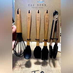 Rae Dunn 5 Piece Mini Kitchen Utensils Set Wood Black Silicone New With Tags